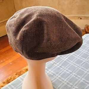 Vintage Kent Italy Brown Tweed Newsboy Hat Cap w/ 2 Snaps - M